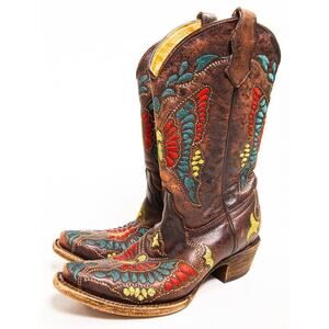 Corral Cowgirl Boots Butterfly Inlay Embroidery Western Snip Top Size 5 Teen